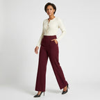 Damen High Waist Stoffhose mit weitem Bein — Dunkelrot