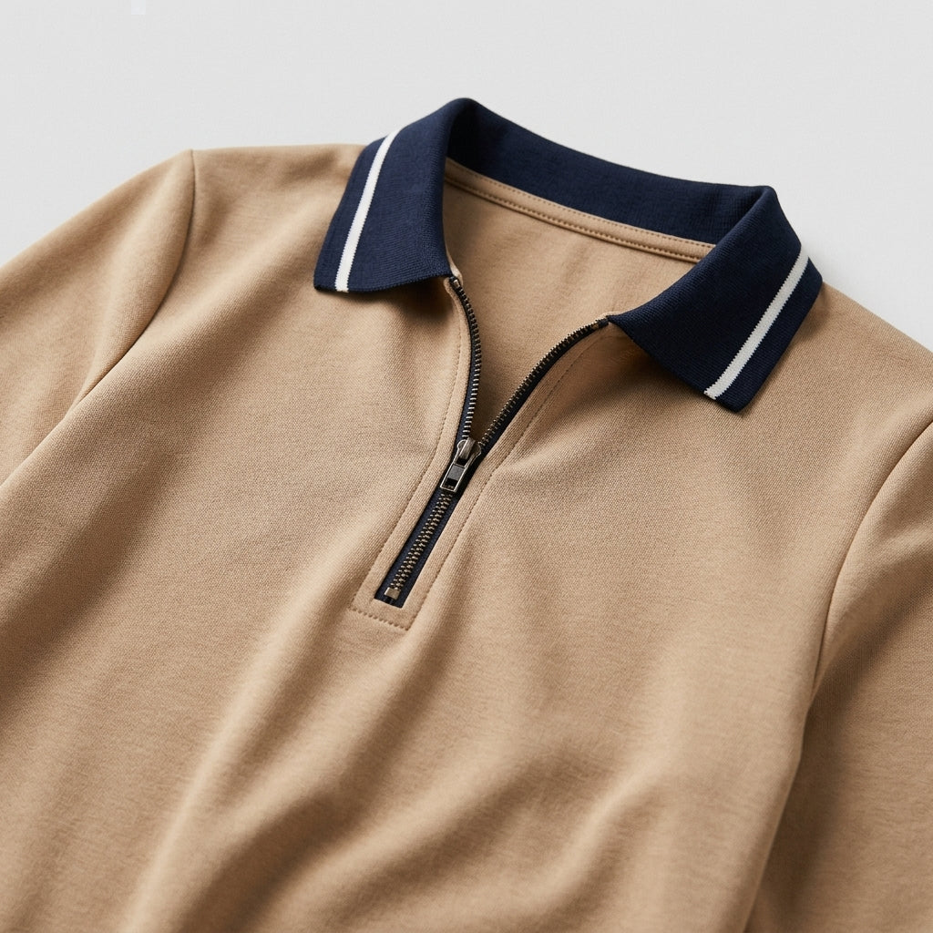 Damen Polokleid aus Baumwolle mit Reißverschluss — Beige