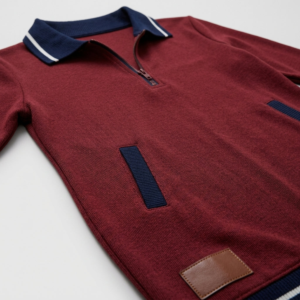 Damen Polokleid aus Baumwolle mit Reißverschluss — Rot