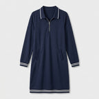Damen Polokleid aus Baumwolle mit Reißverschluss — Marineblau