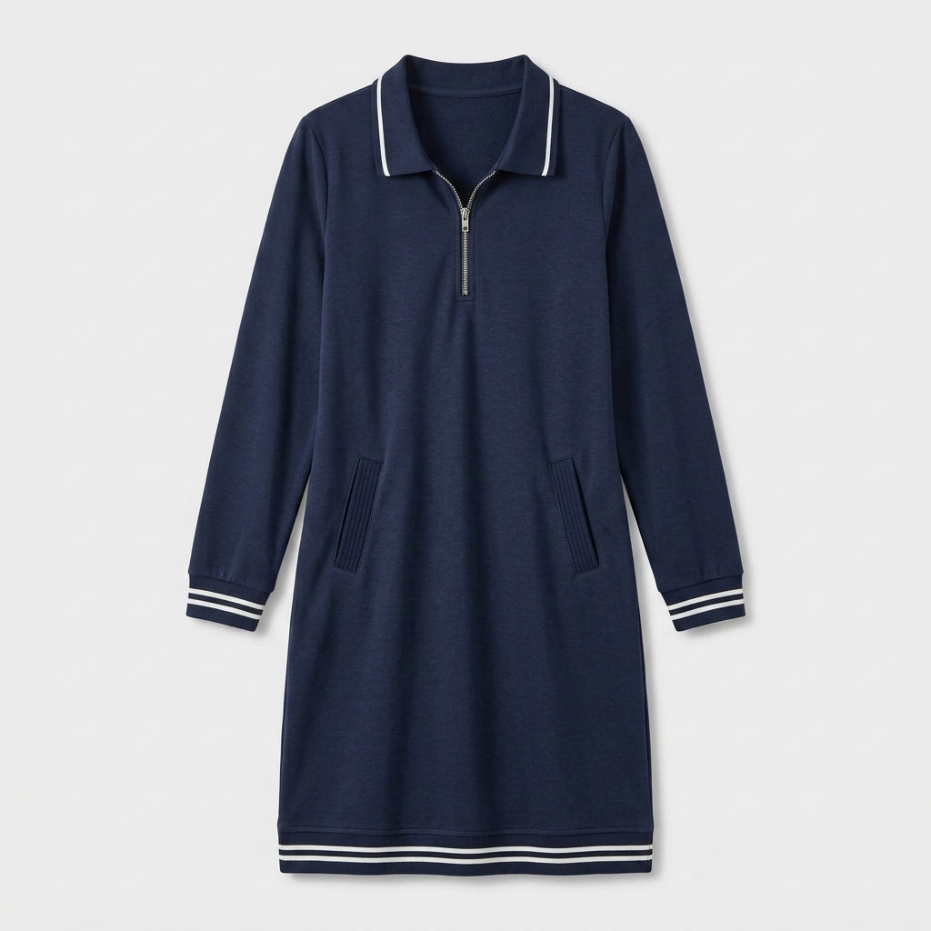 Damen Polokleid aus Baumwolle mit Reißverschluss — Marineblau