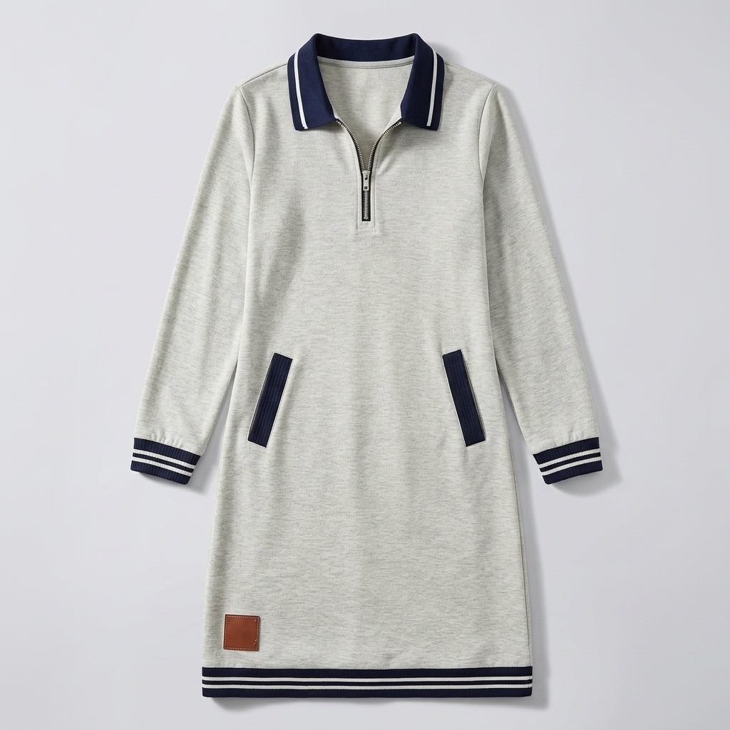 Damen Polokleid aus Baumwolle mit Reißverschluss — Grau