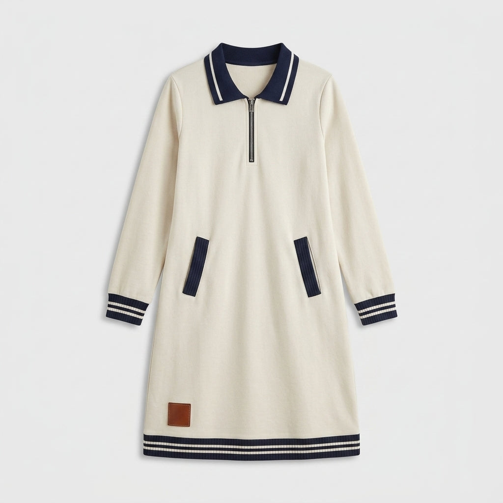Damen Polokleid aus Baumwolle mit Reißverschluss — Weiß