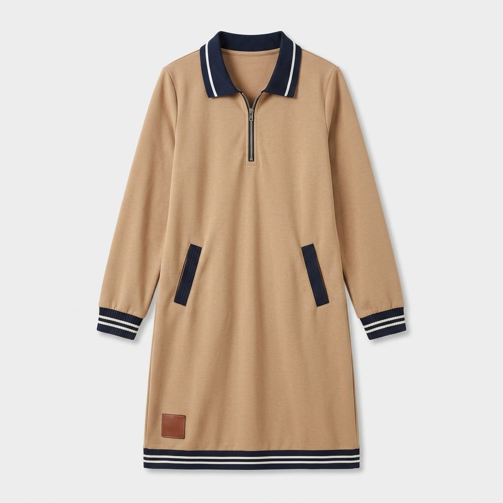 Damen Polokleid aus Baumwolle mit Reißverschluss — Beige