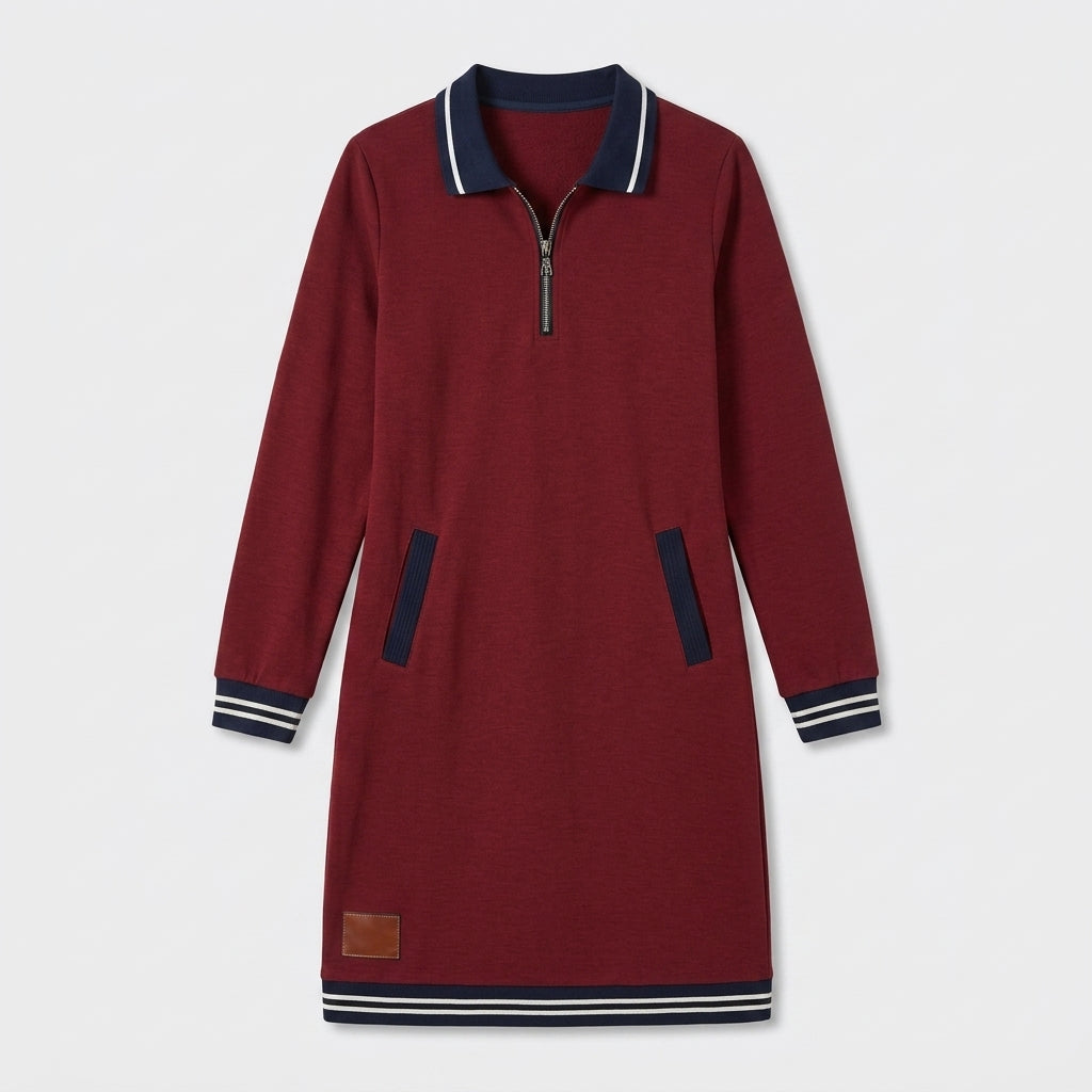 Damen Polokleid aus Baumwolle mit Reißverschluss — Rot