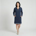 Damen Polokleid aus Baumwolle mit Reißverschluss — Marineblau