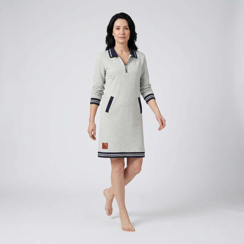 Damen Polokleid aus Baumwolle mit Reißverschluss — Grau