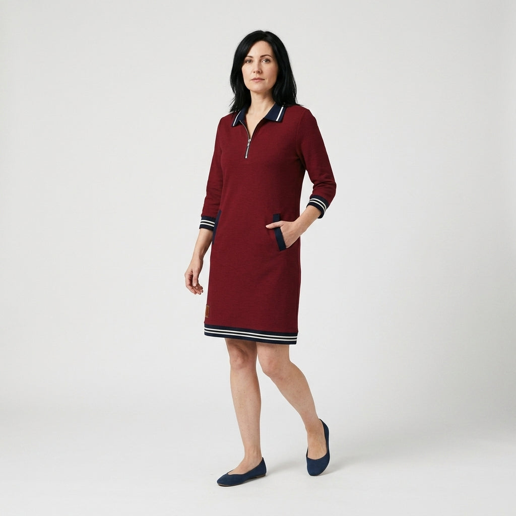 Damen Polokleid aus Baumwolle mit Reißverschluss — Rot