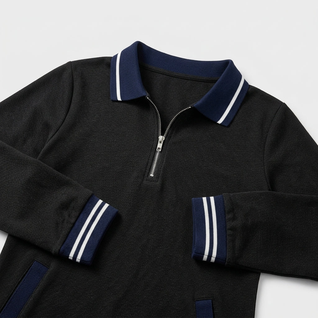 Damen Polokleid aus Baumwolle mit Reißverschluss — Schwarz