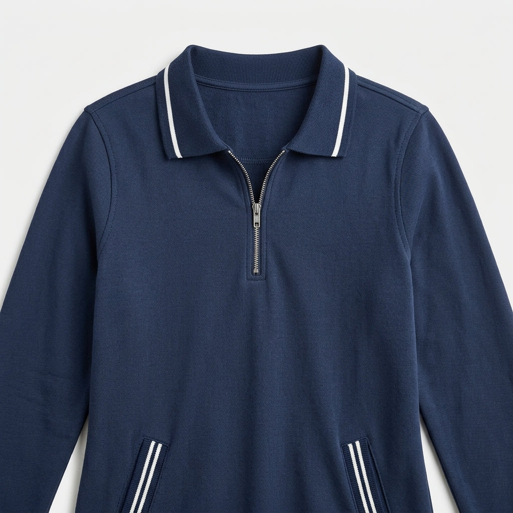 Damen Polokleid aus Baumwolle mit Reißverschluss — Marineblau