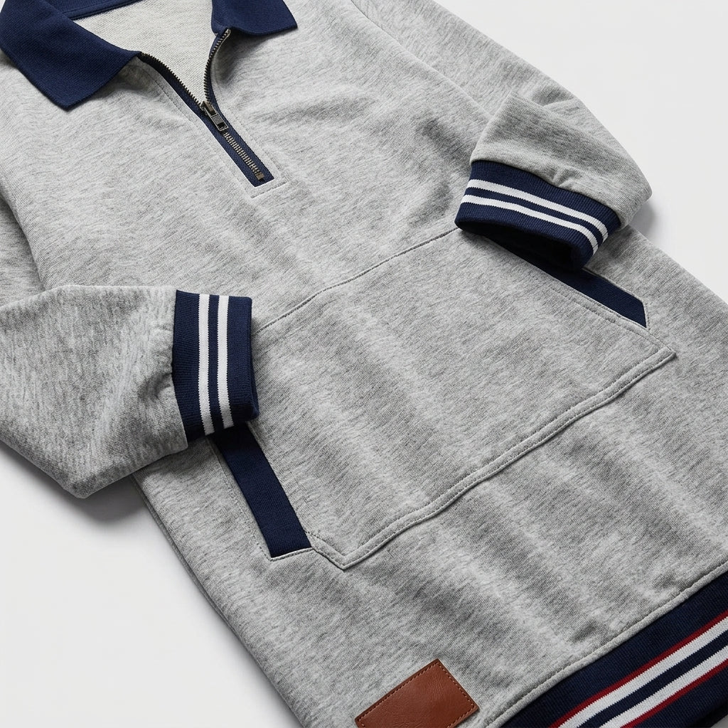 Damen Polokleid aus Baumwolle mit Reißverschluss — Grau
