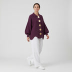 Damen Oversize Strickjacke mit Kragen und Metallknöpfen — Weinrot