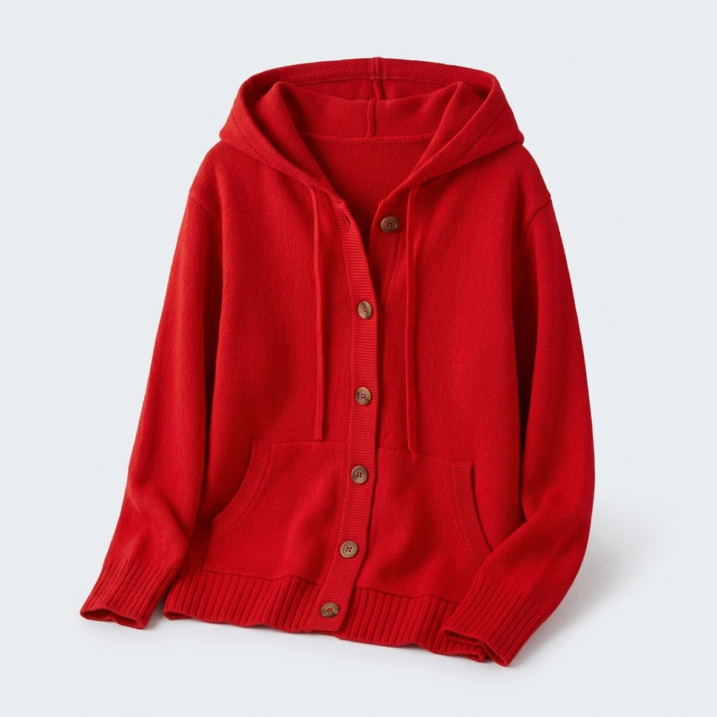Damen Strickjacke mit Kapuze – Relaxed Fit — Rot