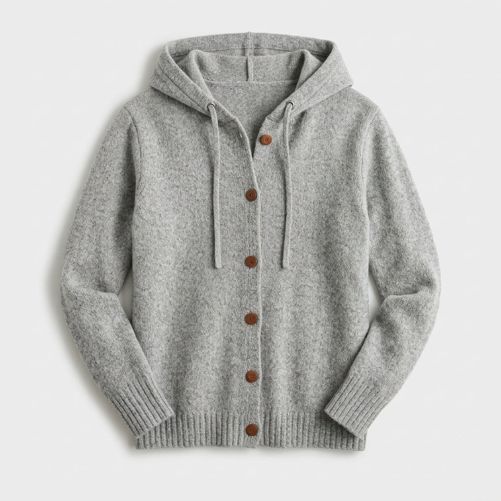 Damen Strickjacke mit Kapuze – Relaxed Fit — Grau