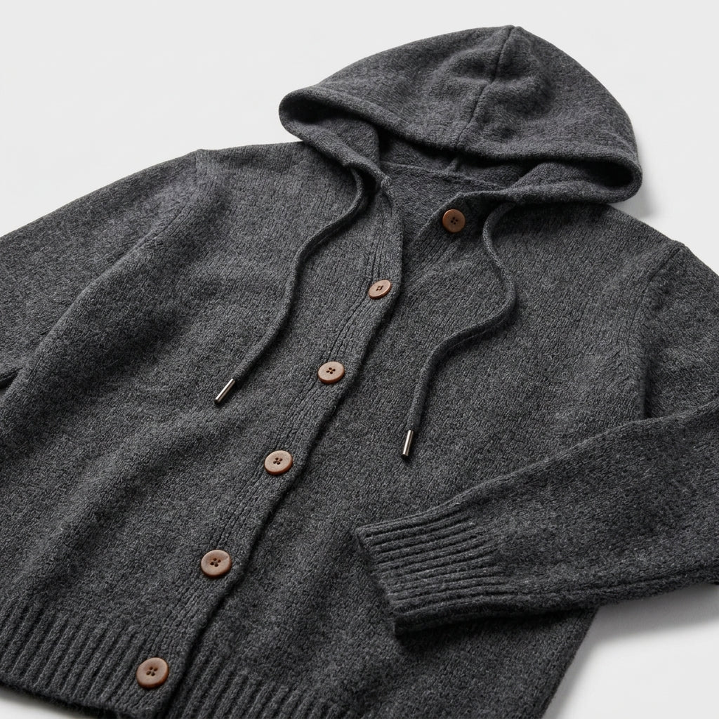 Damen Strickjacke mit Kapuze – Relaxed Fit — Schwarz