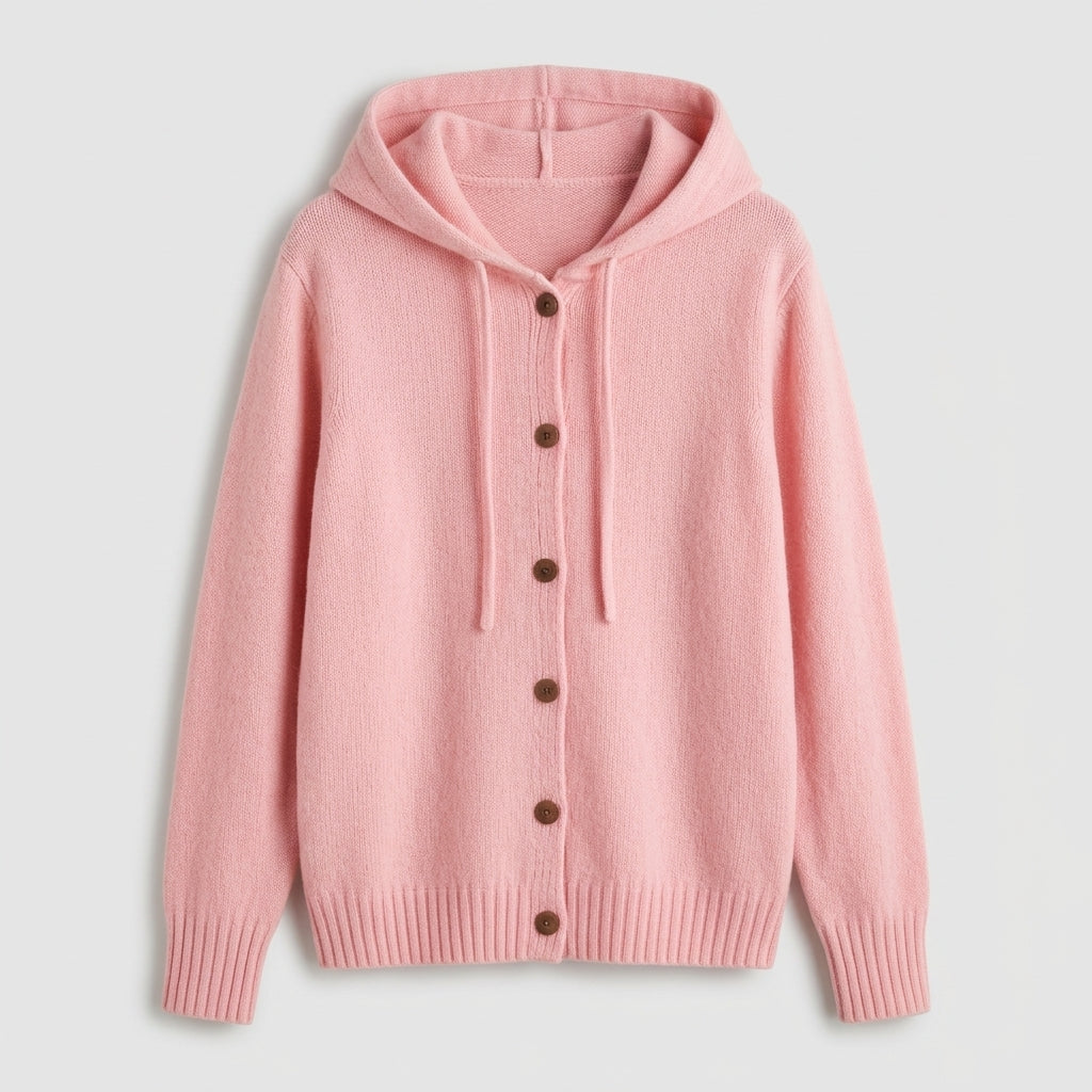 Damen Strickjacke mit Kapuze – Relaxed Fit — Rosa