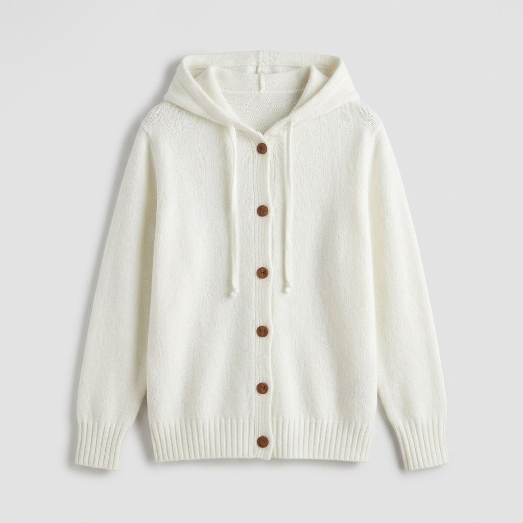 Damen Strickjacke mit Kapuze – Relaxed Fit — Weiß