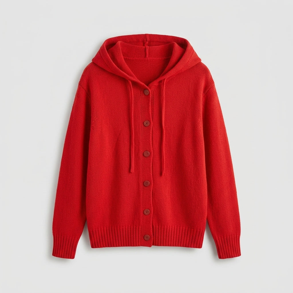 Damen Strickjacke mit Kapuze – Relaxed Fit — Rot