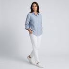 Damen Gestreifte Hemdbluse aus Baumwolle – Relaxed Fit — Blau