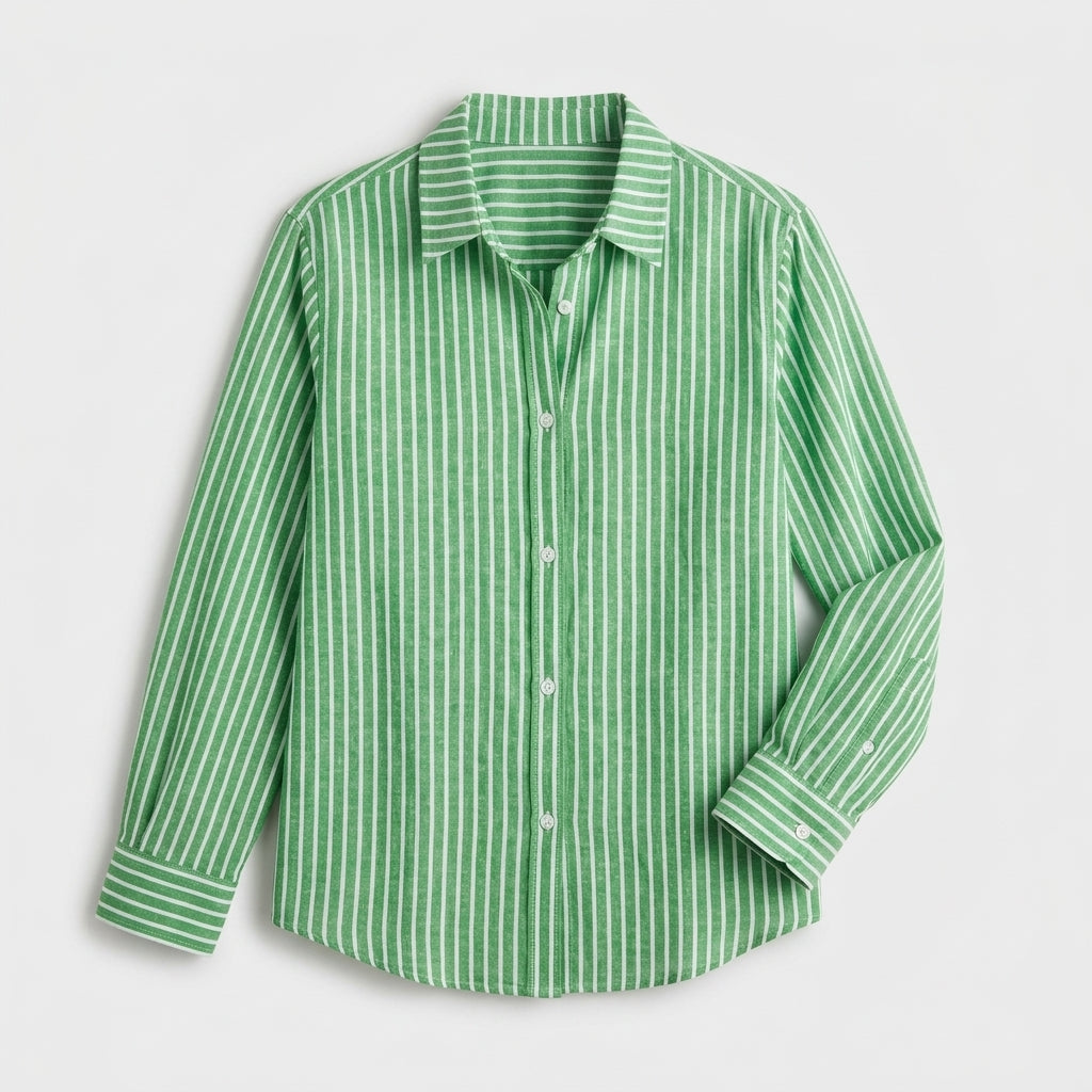 Damen Gestreifte Hemdbluse aus Baumwolle – Relaxed Fit — Grün