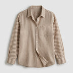 Damen Gestreifte Hemdbluse aus Baumwolle – Relaxed Fit — Khaki