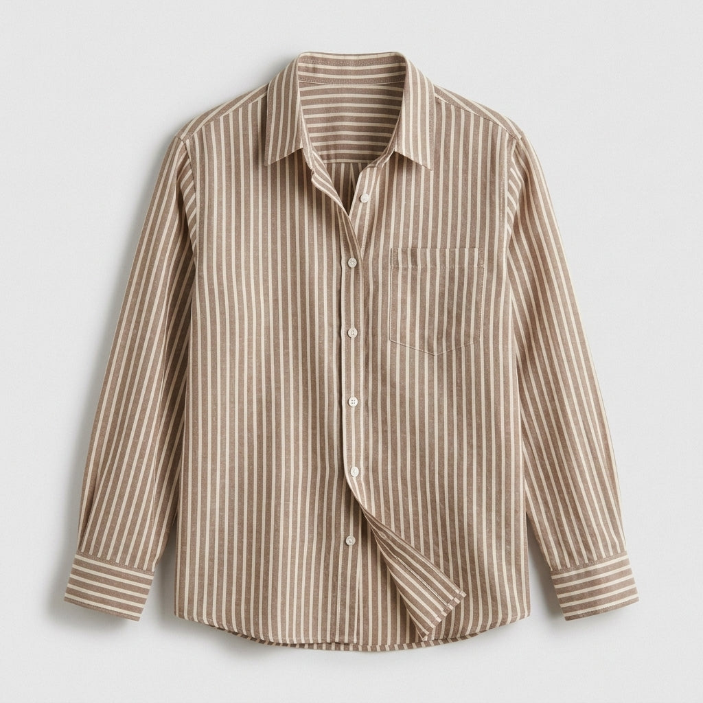 Damen Gestreifte Hemdbluse aus Baumwolle – Relaxed Fit — Khaki