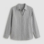 Damen Gestreifte Hemdbluse aus Baumwolle – Relaxed Fit — Grau