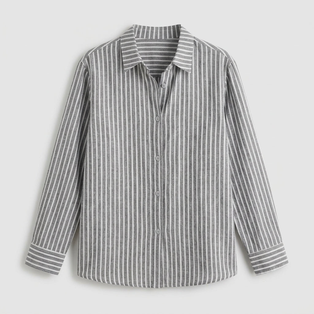 Damen Gestreifte Hemdbluse aus Baumwolle – Relaxed Fit — Grau