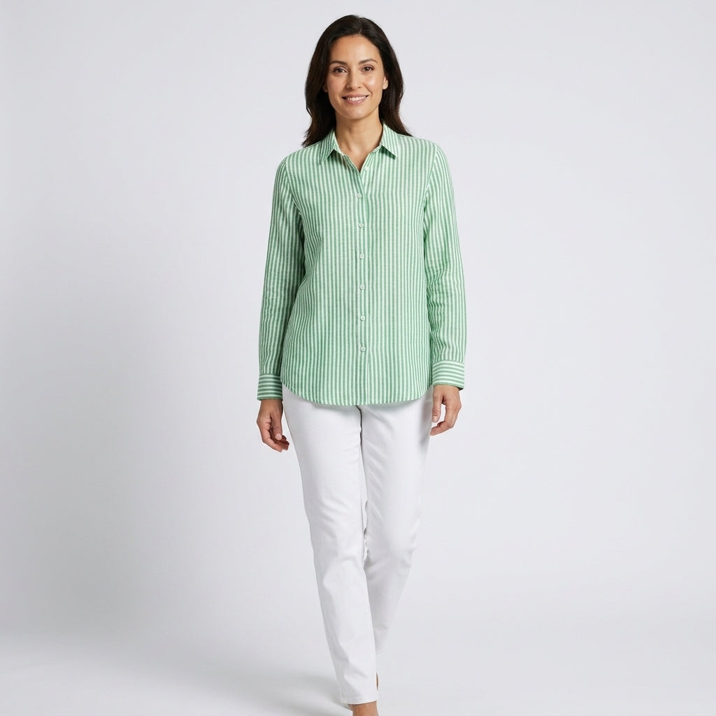 Damen Gestreifte Hemdbluse aus Baumwolle – Relaxed Fit — Grün