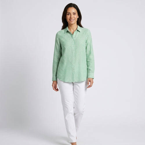Damen Gestreifte Hemdbluse aus Baumwolle – Relaxed Fit — Grün