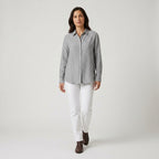 Damen Gestreifte Hemdbluse aus Baumwolle – Relaxed Fit — Grau
