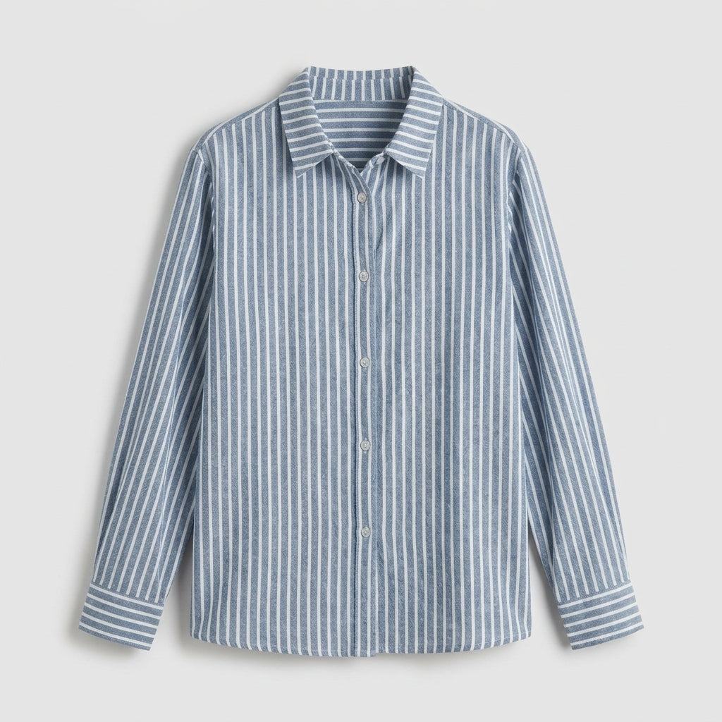 Damen Gestreifte Hemdbluse aus Baumwolle – Relaxed Fit — Blau