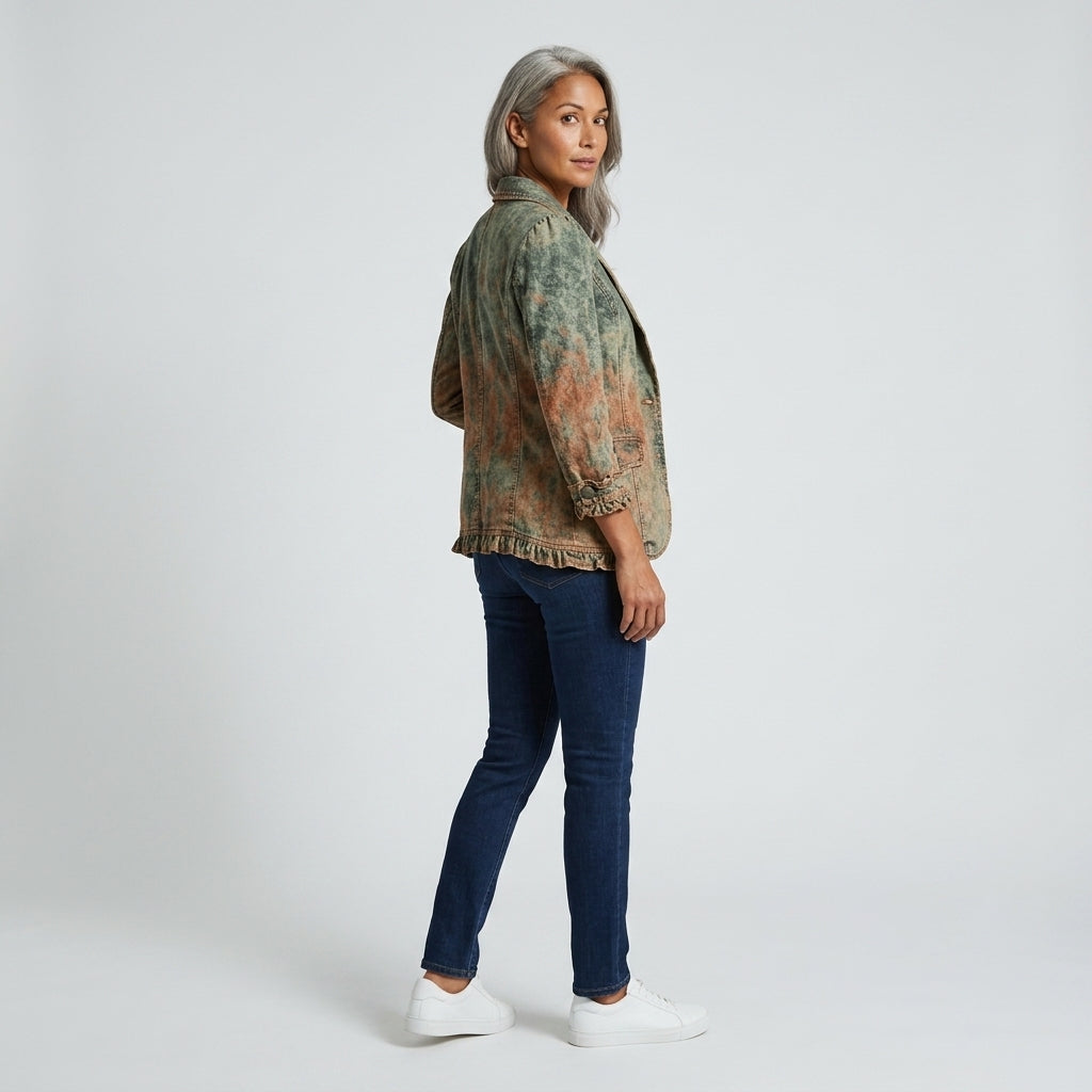 Damen Übergangsjacke mit Farbverlauf und Rüschen – Relaxed Fit