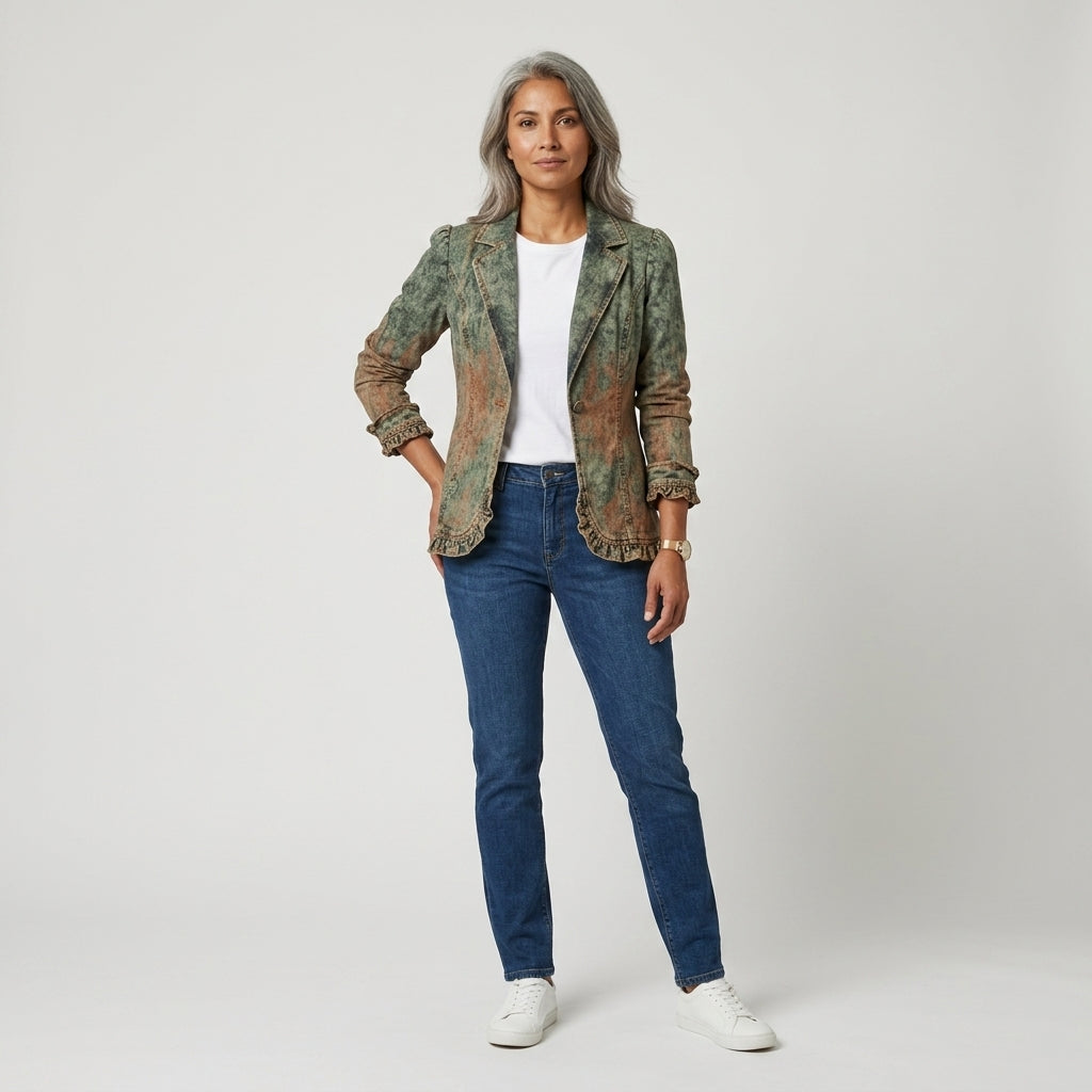 Damen Übergangsjacke mit Farbverlauf und Rüschen – Relaxed Fit