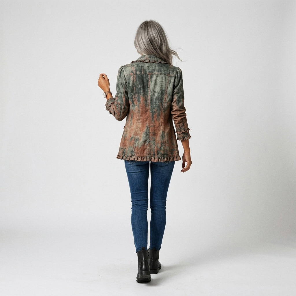 Damen Übergangsjacke mit Farbverlauf und Rüschen – Relaxed Fit