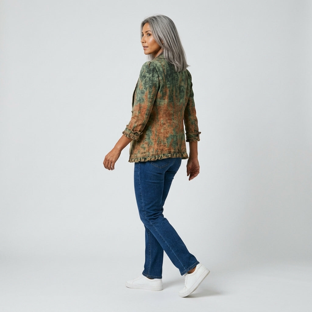 Damen Übergangsjacke mit Farbverlauf und Rüschen – Relaxed Fit