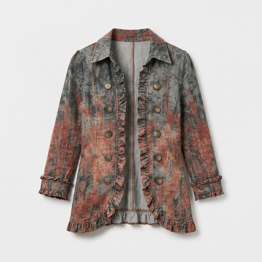 Damen Übergangsjacke mit Farbverlauf und Rüschen – Relaxed Fit