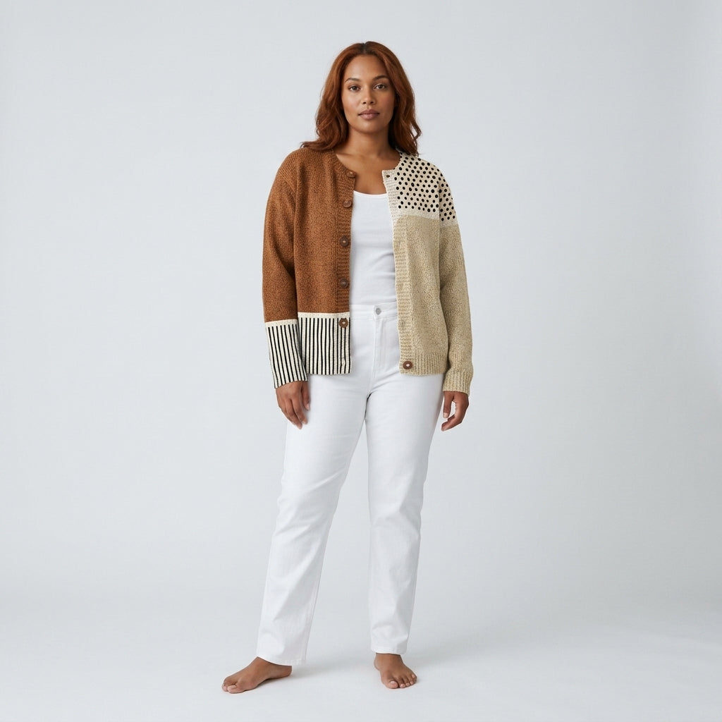 Damen Strickjacke im Patchwork-Look – Relaxed Fit
