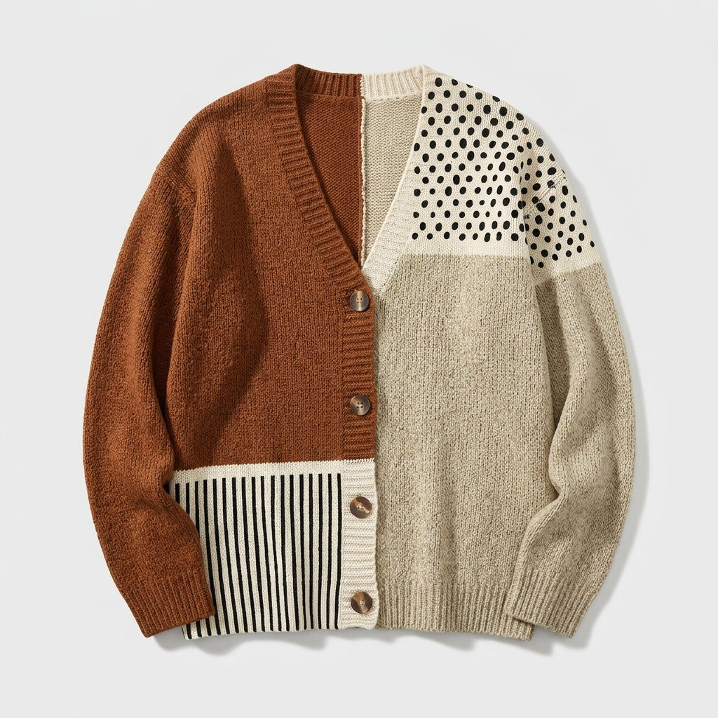 Damen Strickjacke im Patchwork-Look – Relaxed Fit