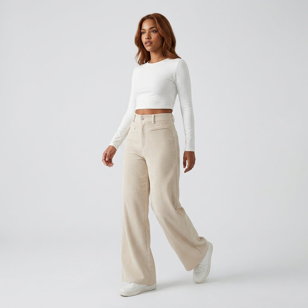 Damen Hose mit weitem Bein Relaxed Fit — Beige