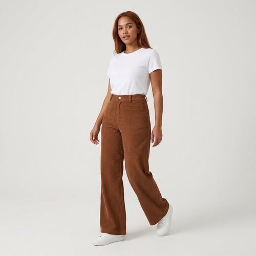 Damen Hose mit weitem Bein Relaxed Fit — Braun