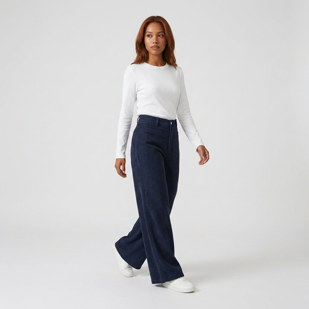Damen Hose mit weitem Bein Relaxed Fit — Marineblau