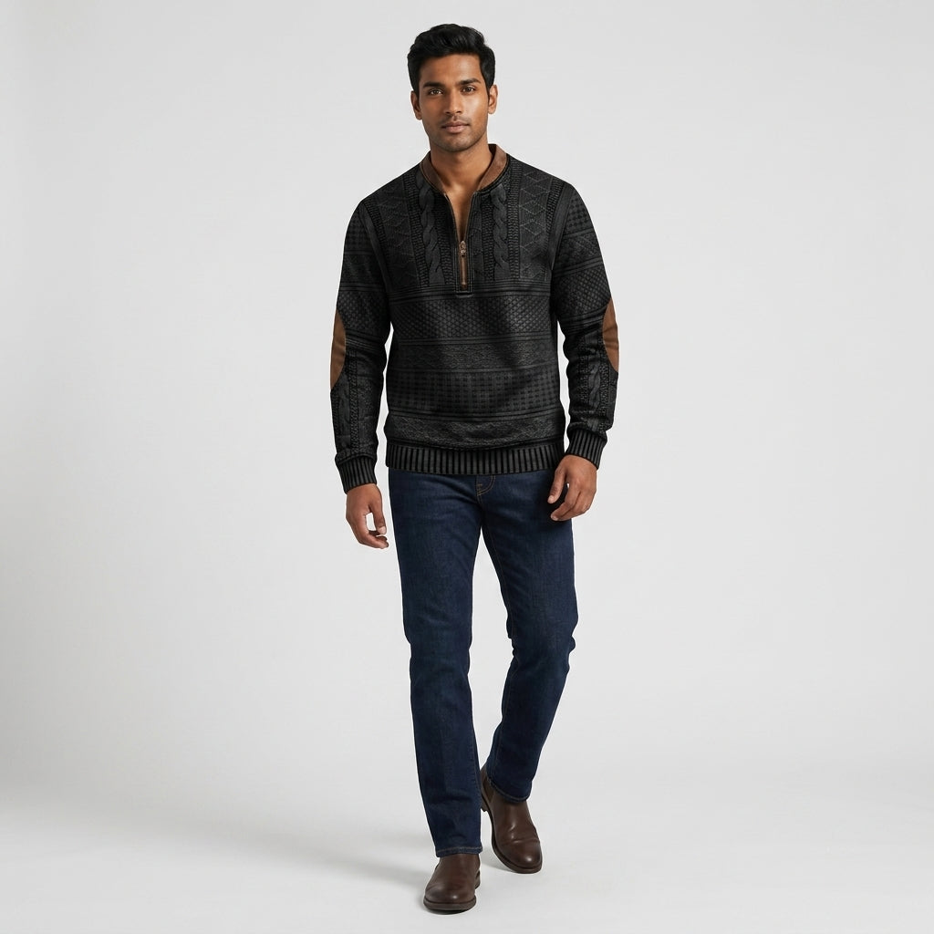Herren Strickpullover Winter Relaxed Fit — Schwarz
