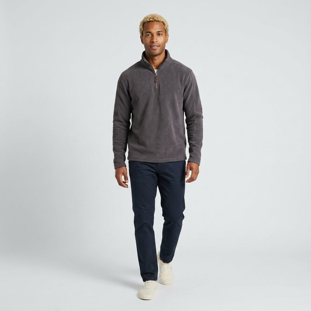 Herren Feinstrickpullover mit Stehkragen und Zip – Regular Fit — Grau
