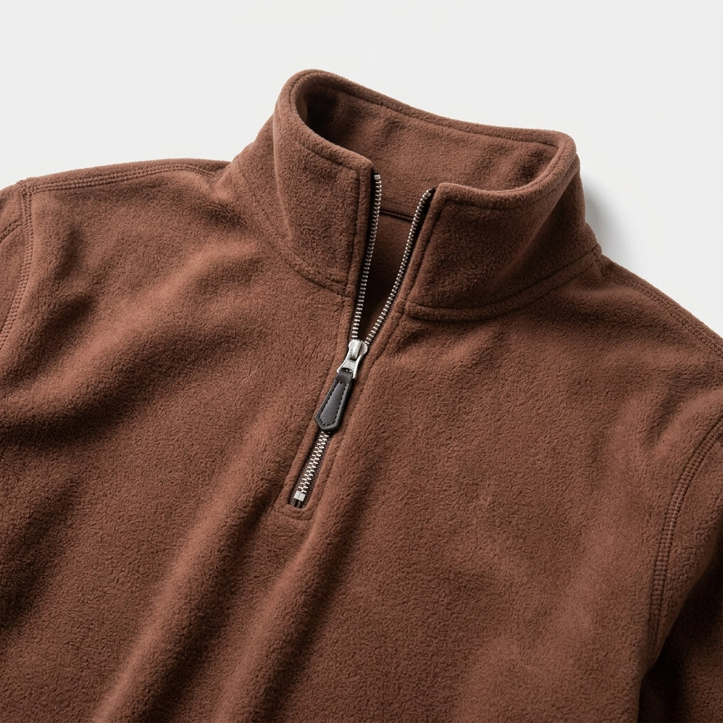Herren Feinstrickpullover mit Stehkragen und Zip – Regular Fit — Braun