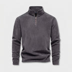 Herren Feinstrickpullover mit Stehkragen und Zip – Regular Fit — Grau