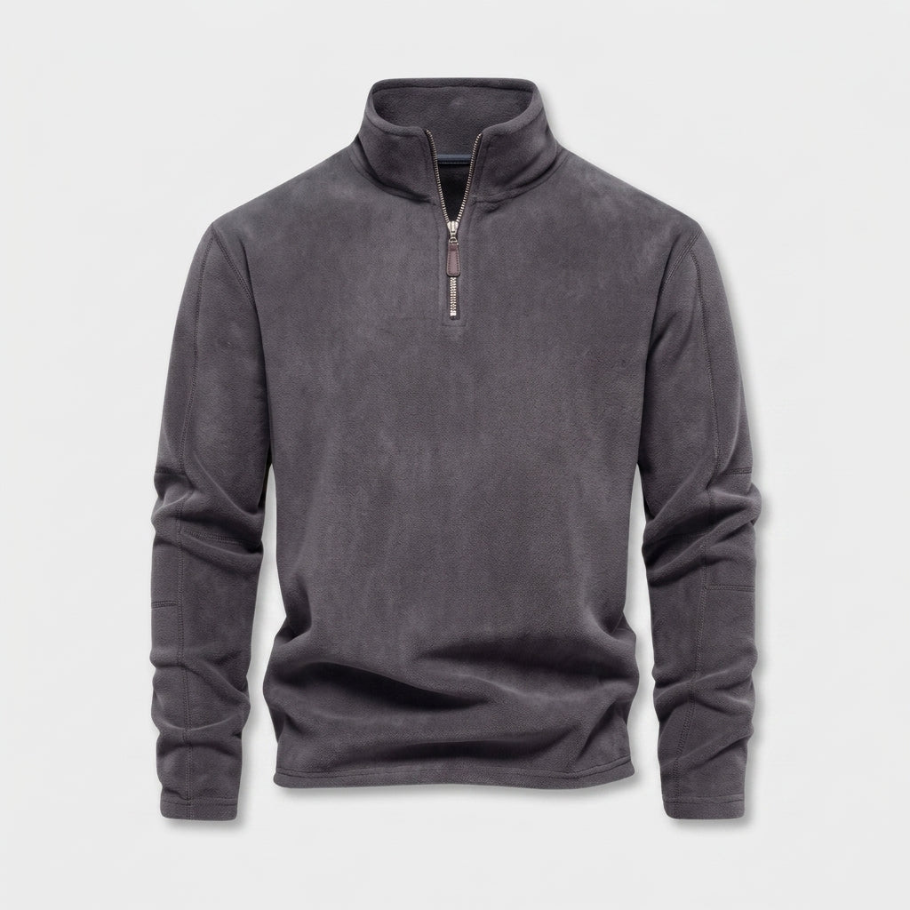 Herren Feinstrickpullover mit Stehkragen und Zip – Regular Fit — Grau