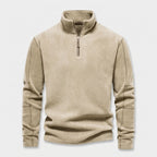 Herren Feinstrickpullover mit Stehkragen und Zip – Regular Fit — Khaki