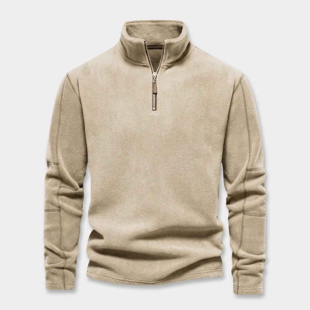 Herren Feinstrickpullover mit Stehkragen und Zip – Regular Fit — Khaki