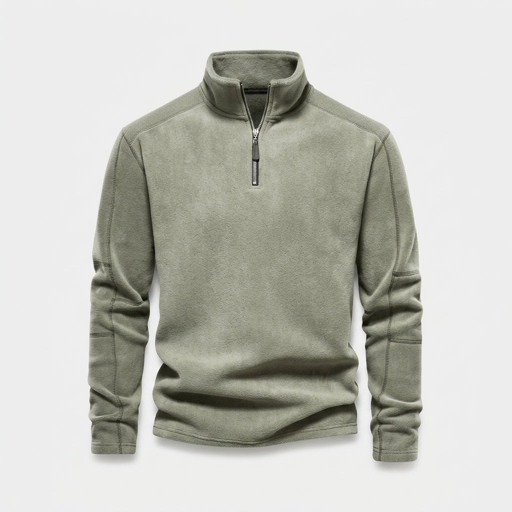 Herren Feinstrickpullover mit Stehkragen und Zip – Regular Fit — Grün